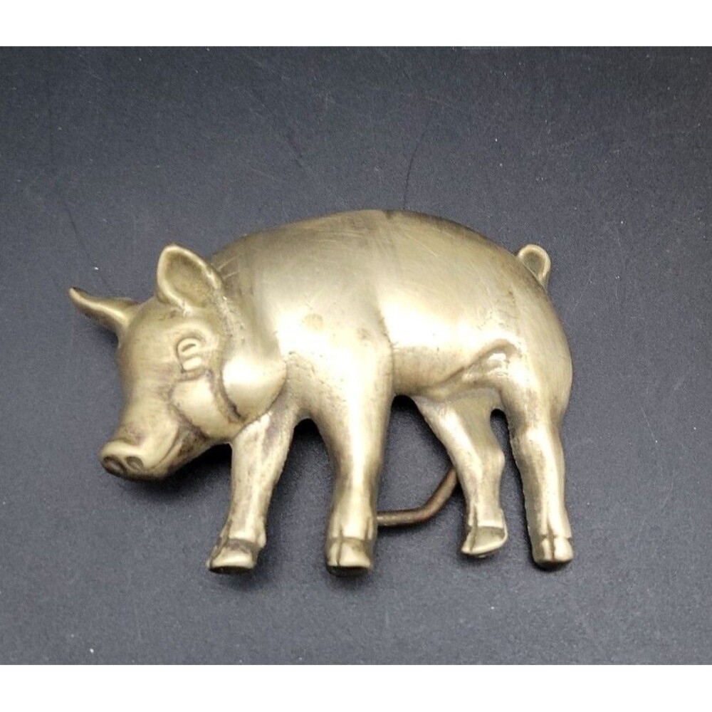 Vintage 1978 Solid Brass Pig Belt Buckle by Baron Brass Boar Pork Vtg